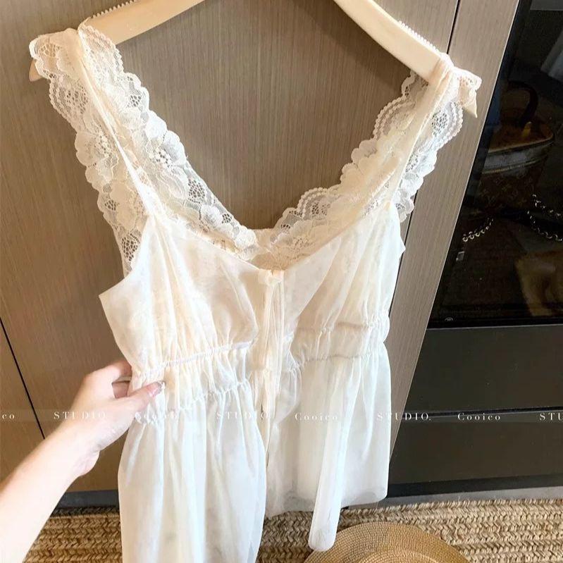 Bộ đồ nóng bỏng nữ mùa xuân, áo vest ren lưới hai mảnh