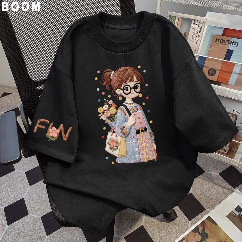 Áo thun chữ thêu nữ kiểu hàn quốc form rộng tay lỡ cổ tròn cotton mát - hè hot trend in cách dễ thương- Local brand #01