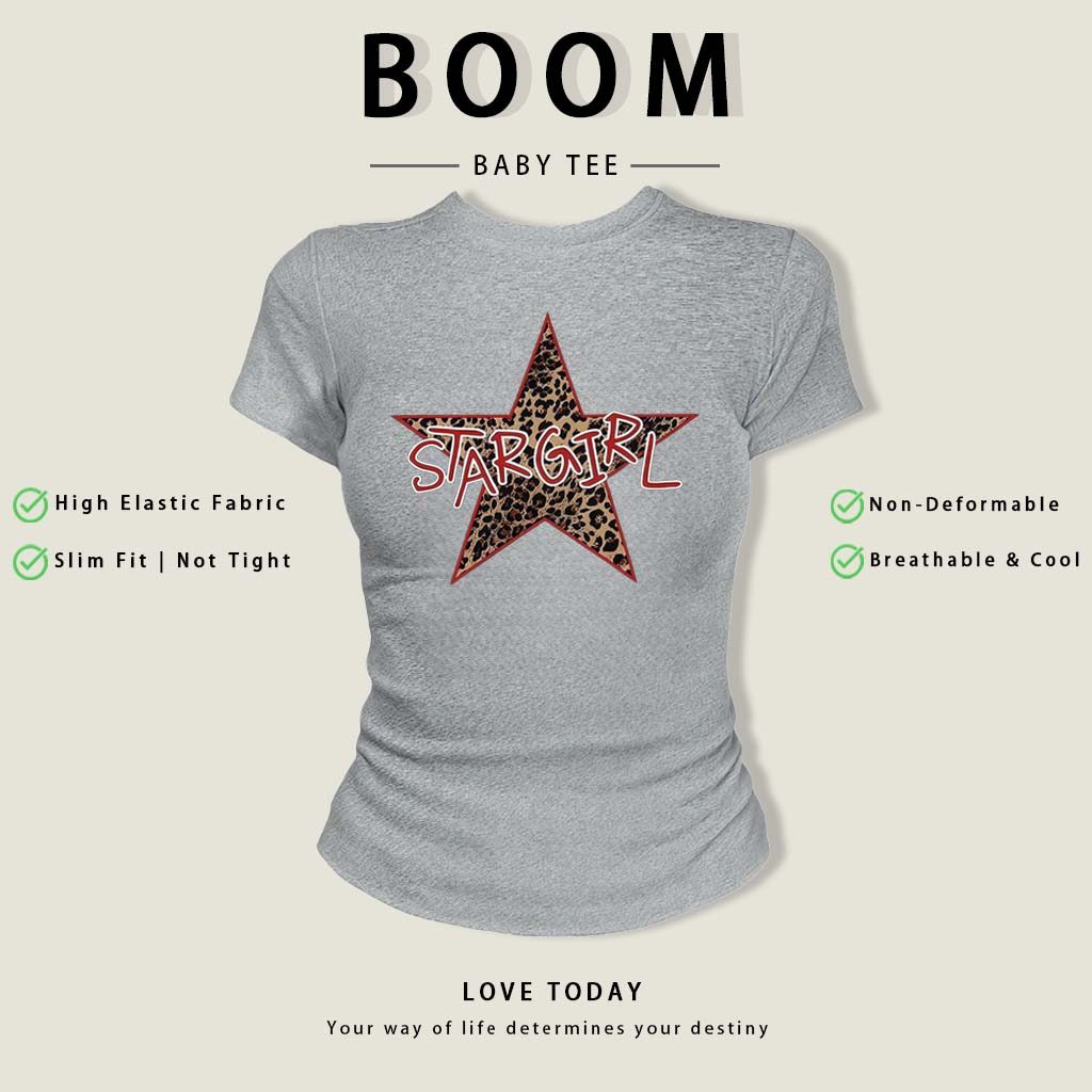 BOOM Áo Baby Tee Nữ Cotton Ôm Body-Áo Thun Ngắn Tay Y2K In Hình PhongCách Mùa Hè, Cổ Tròn Hàng Đầucách hàn quốc phongW17