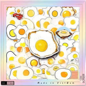 Bộ 100 sticker hình dán Trứng ốp la trang trí menu đồ ăn sổ tay notebook cực đẹp chống nước tốt phù hợp trang trí tiệmăn