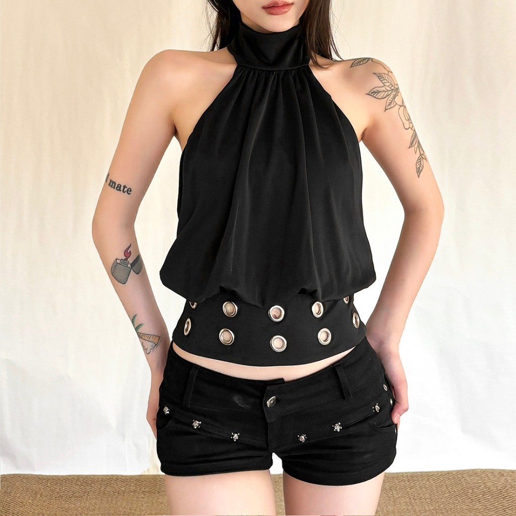 Cutên New Áo Vest nữ thiết kế dây lưng eo rỗng, phong cách vintage Mỹ mùa hè