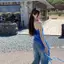ZK Không Đều Màu Xanh Chấm Bi Xù Áo Mùa Hè Không Tay Cho Nữ VN