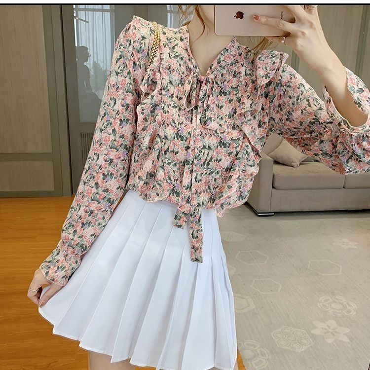Áo Sơ Mi Dài Tay Họa Tiết Hoa Thời Trang Nữ Áo Sơ Mi In Hình Nơ