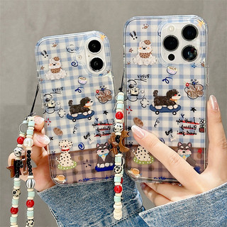 Chó kẻ sọc màu nâu + vòng tay cho iphone17 17promax 16promax 15promax 14 / 13 / 15 / 16pro iphone13 vỏ TPU iphone mới chống bụi