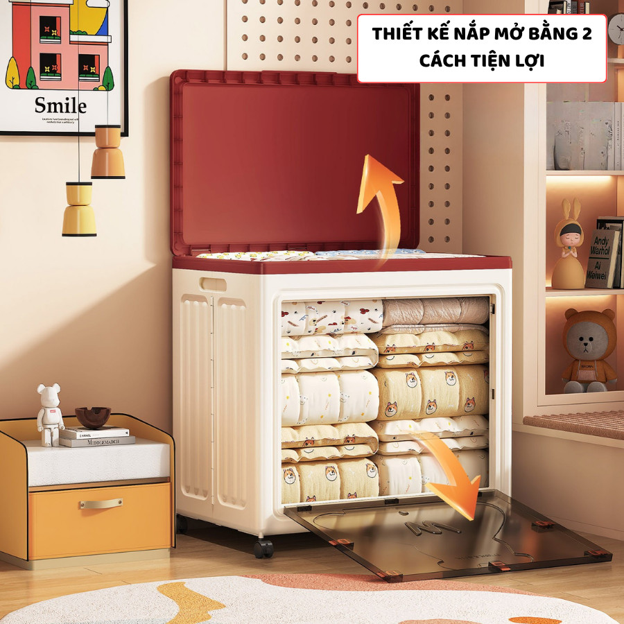 Hộp Nhựa Lớn Đựng Quần Áo ENODA HOME, Thùng Lưu Trữ Quần Áo Gấp Gọn Nắp Lật Cửa Trong Suốt Có Bánh Xe Q432