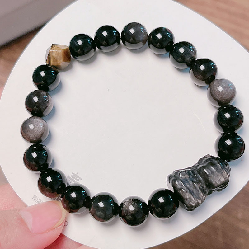 Vòng tay đôi Obsidian bạc phong cách Trung Quốc mới