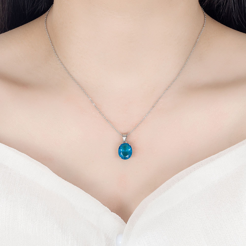 Bộ trang sức bạc 925 nữ với thiết kếellipse zircon, gồm vòng cổ và bông tai sang trọng