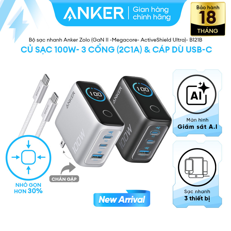 Bộ sạc Anker 100W Smart Display B121B