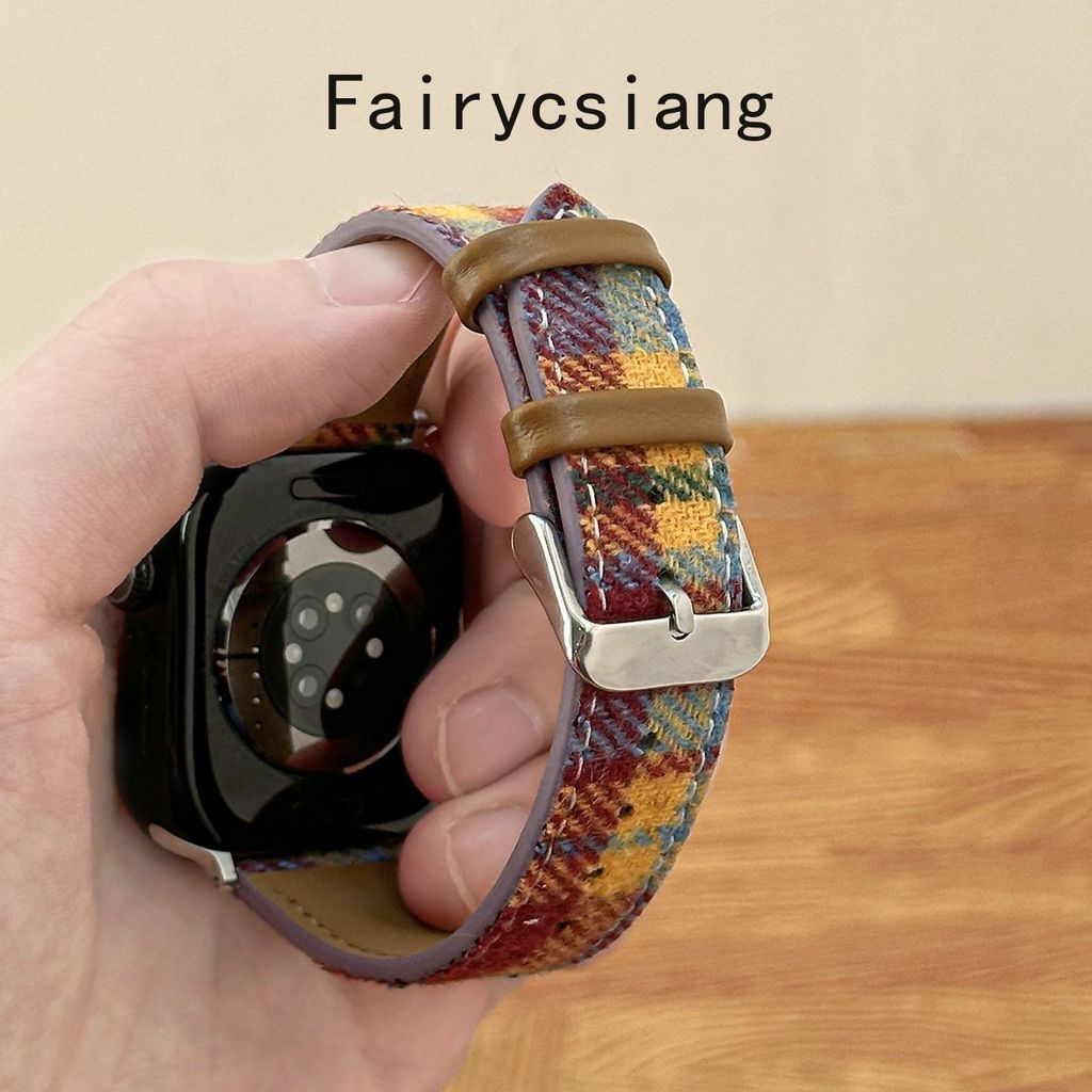 Dây đeo đồng hồ bằng da kẻ sọc KT cho Apple Watch 38mm 40mm 41mm 42mm 44 45 49mm cho iwatch Series 8 7 SE 6 5 4 3 Dây đeo đồng hồ