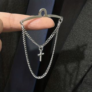 Kẹp cà vạt MIKYCO màu bạc, có bùa thánh giá và dây buộc nam, làm từ đồng thau dễ sử dụng