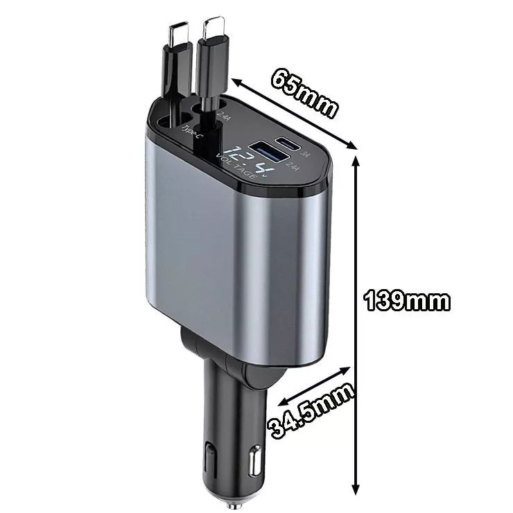 Bộ chuyển đổi sạc ô tô，Tẩu Sạc Ô Tô，Sạc Xe Hơi，120W，Sạc Nhanh，Màn Hình Hiển Thị，Dây Rút Tự Động