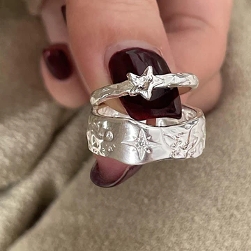 Set Nhẫn Đôi STARS Cặp Nhẫn Valentines Nhẫn Tình Bạn Nhẫn Bạc Tùy Chỉnh Kích Thước Thiết Kế Đặc Biệt Nhẫn Bạc Nam Nữ