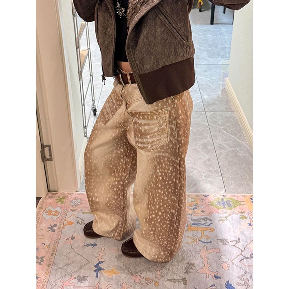 [Giảm Giá 50%] Quần Jean Nữ Họa Tiết Hươu, Thiết Kế Oversize, Thêu Tay Chất Lượng
