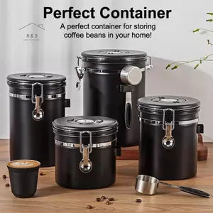 RO > Hộp đựng cà phê Van một chiều kín khí Hộp đựng thực phẩm nhà bếp bằng thép không gỉ có theo dõi ngày và muỗng cho cà phê xay 1,2 1.5 1.8L Mới