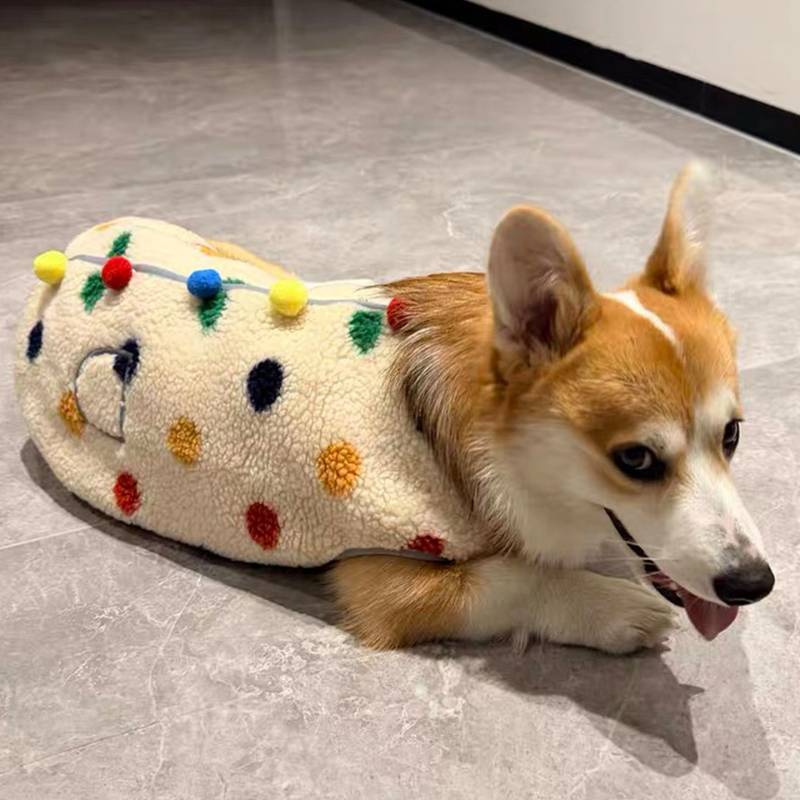 【Ready Stock】 Dog Clothes Winter Thickening Fleece-Lined Warm New Polka Dot Vest Cute Medium Large Dog Shiba Inu Pet Clothing wtII