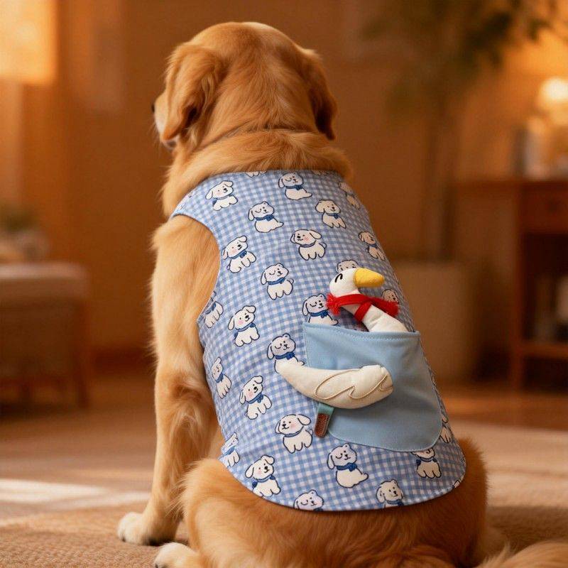 【Ready Stock】 2025 New Four Seasons Universal Border Collie Golden Retriever Cute Pet Internet Celebrity Clothes Cute Blue Plaid Duckling Doll Vest O63c
