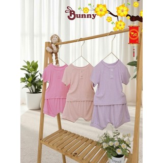 Bộ quần áo cộc cổ trụ bé gái cao cấp Bunnybaby chất tăm Hàn mềm mịn size 3-24 tháng
