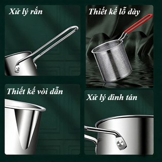 Nồi Chiên Ngập Dầu 1200ml Inox 304 - Kèm Rổ Chiên Ngập Dầu Sâu Lòng, Chiên Giòn, Lọc Dầu Hiệu Quả, Dễ Vệ Sinh