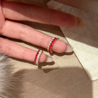 Bông tai corundum đỏ phong cách châu âu mỹ mới nhất với đá kim cương đỏ