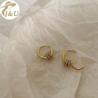 Ju hình học bánh răng vòng tròn, bông tai nữ thời trang Hàn Quốc với zircon