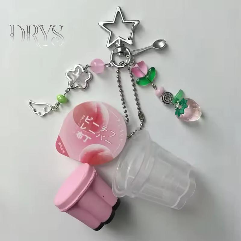 (TFT) 1 Cái Hình Tình Yêu Nhật Bản Pudding Móc Khóa Hồng Vàng Trứng Flan Charm Y2K Retro Thẩm Mỹ Đính Hạt Phụ Kiện MỚI
