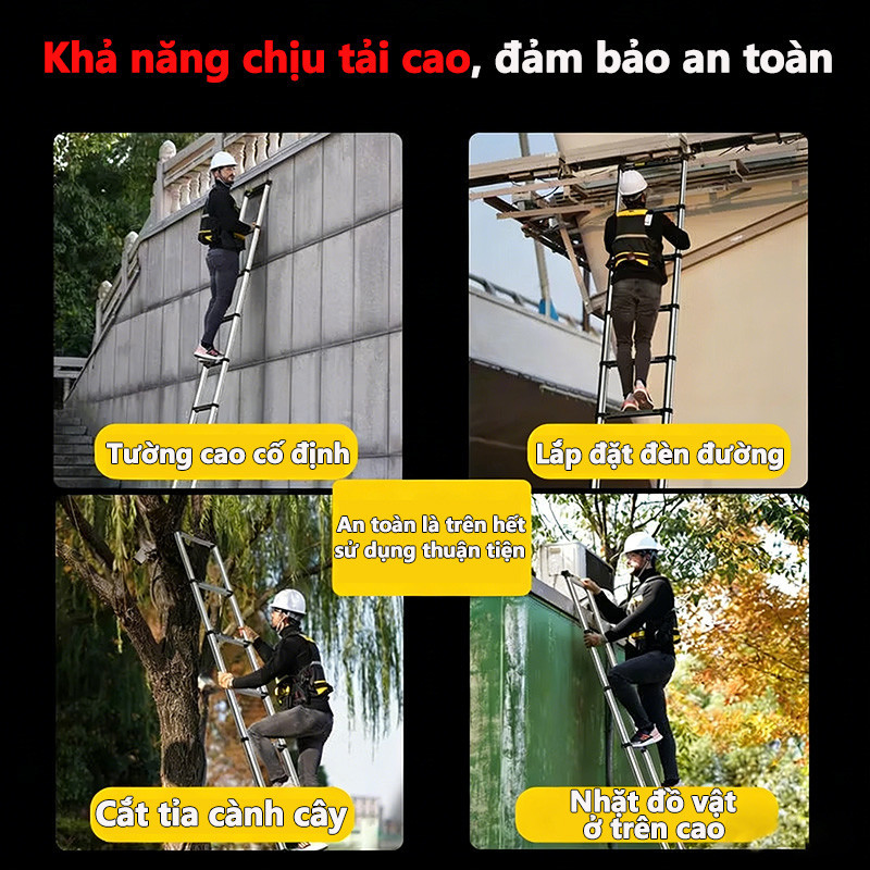 Thang Rút Nhôm Inox cao 1.9m/2.7m/3.9m/4.3m/5.1m/5.9m Chắc chắn và bền bỉ hơn, phiên bản dày hơn