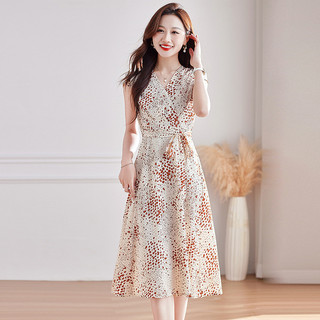Váy Midi nữ, tay ngắn, kiểu dáng mới mùa hè, dáng dài vừa phải, thanh lịch, tôn dáng, thắt eo, dáng chữ A.