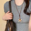 Mặt Dây Chuyền Bohemian Hình Sao Biển Da Lộn Màu Nâu, Điều Chỉnh Được - Phong Cách Đại Dương Thích Hợp Đi Biển Và Mặc Hàng Ngày