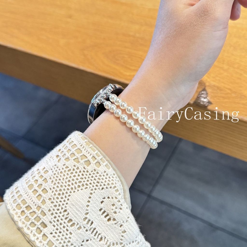 Dây đeo đồng hồ ngọc trai trắng 18 / 20 / 22mm cho Samsung Galaxy Watch 8 7 6 5 4 Classic Huawei GT 5 4 3 Pro Dây đeo đàn hồi