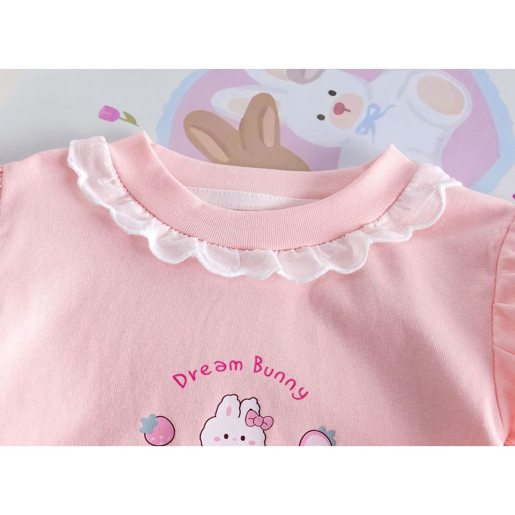 Bé Gái Áo Thun Ngắn Tay Mùa Hè Bên Trong Top Ren Cổ Tròn Phù Hợp Với Đáy Áo 90-140 Size Q8MI