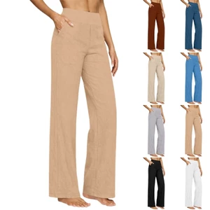 Quần đi biển vải lanh Cotton dáng rộng dành cho nữ Eo ống rộng Quần Palazzo nhẹ dành cho thể thao trong nhà ngoài trời Activit