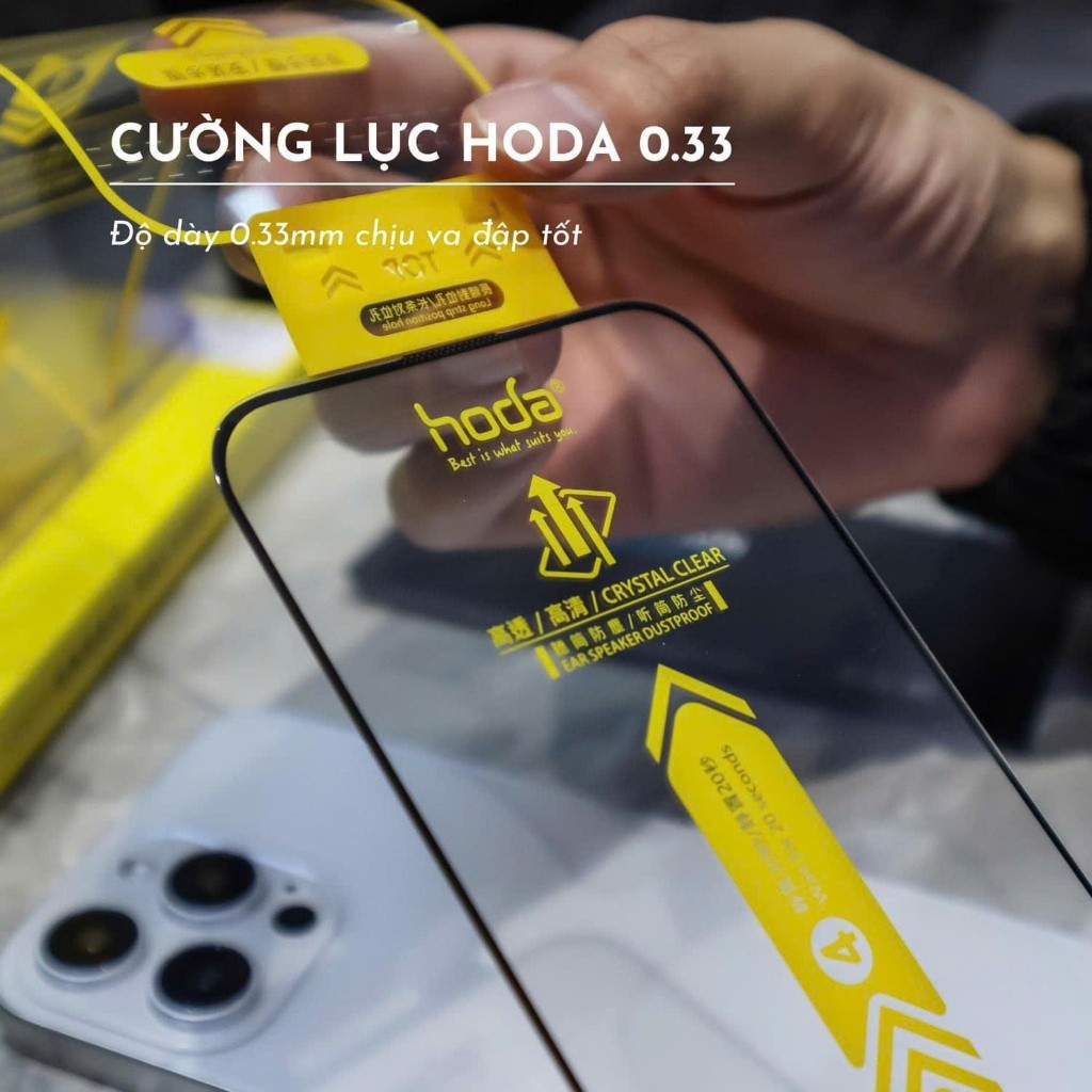 [Chính Hãng] Kính Cường Lực Hoda Dust-Free 0.33mm Cho IP13-18 Series - Độ Cứng 9H, Tự Lấy Bụi, Kèm Khung Trợ Dán Smart
