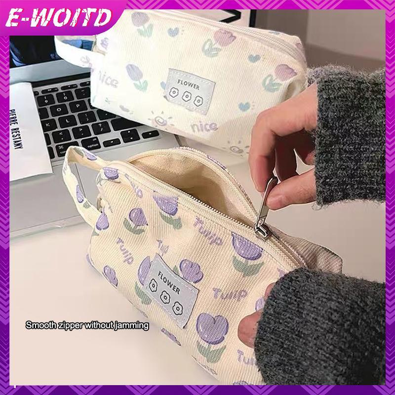 E-WOITD INS Tulip Hộp Đựng Bút Chì Dung Tích Lớn Túi Đựng Đồ Dùng Học Tập Bút Chì Túi Đựng Mỹ Phẩm Đa Năng Túi Đựng Bút Di Động E-WOITD