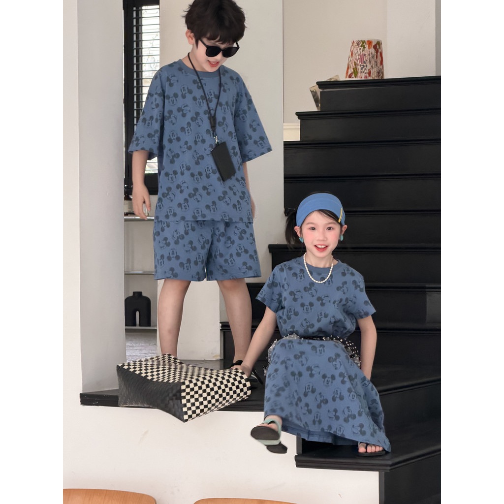 Bộ Đồ Trẻ Em In Hình Full Hoạt Hình Quần Short Tay Ngắn Bộ Đồ Hai Mảnh Trẻ Em Thường Ngày Anh Em Quần Áo