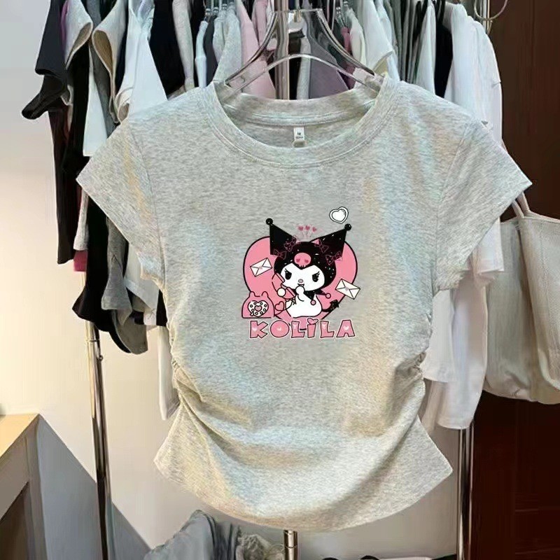 2026 Mới Sanrio Hoạt Hình In Hình Bé Gái Áo Thun Nữ Tay Ngắn Có Dây Rút Thiết Kế