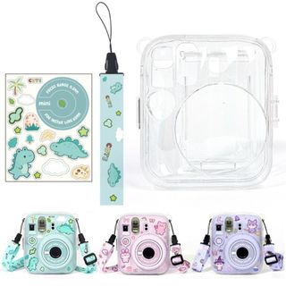 Máy ảnh tức thì ASDFGER, 3 trong 1 có vỏ lưu trữ ảnh nhãn dán hoạt hình, Dây đeo có thể điều chỉnh di động Vỏ bảo vệ chống sốc pha lê cho Fujifilm Instax Mini 13 Chụp ảnh