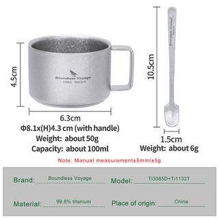 Boundless Voyage Titanium Espresso Cup 100ml Mini Đôi Tường Trà Cà Phê Cốc Kim Loại Nhỏ Giọt Drinkware Cho Du Lịch Văn Phòng Tại Nhà