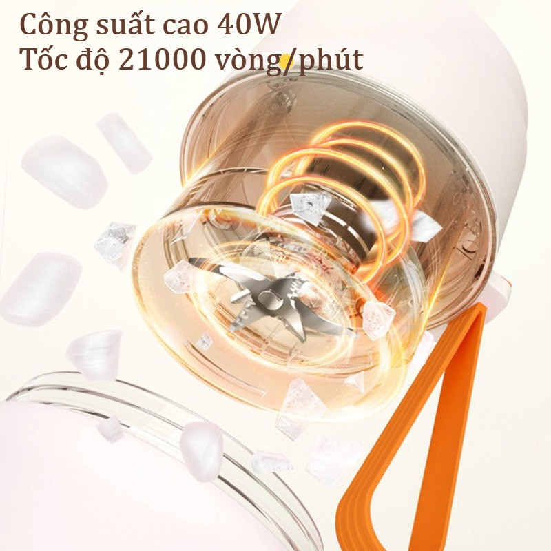 Máy Xay Di Động 450ml, Máy Ép Trái Cây Cầm Tay, Có Thể Sạc USB, Nắp Đôi Kèm Ống Hút, Dây Đeo Tiện Lợi, Xay Đá