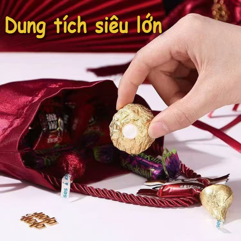Túi Lụa Đỏ dây rút, Bộ 10 cái,16x17cm,đa dạng mẫu mã, phù hợp lễ cưới. Túi đựng kẹo quà, satin nhung