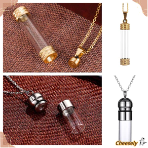 Vòng cổ lọ thủy tinh CHEESELY màu vàng bạc, phù hợp làm quà tặng và chứa tinh dầu