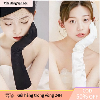 【vạn】Găng tay nhung sa tanh màu đen trắng, vừa giữ ấm vừa tăng thẩm mỹ, lý tưởng cho chụp hình studio và ngoại cảnh.
