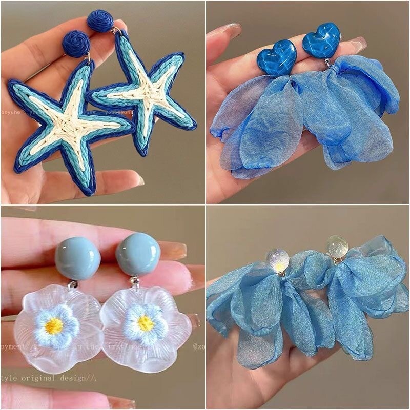 Bông tai hình sao biển màu xanh, phong cách Pháp hiện đại