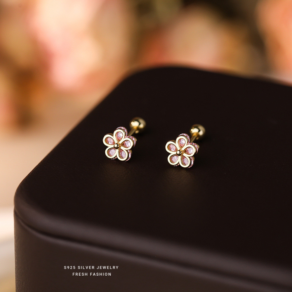 Bông tai hoa zircon đơn giản bạc s925