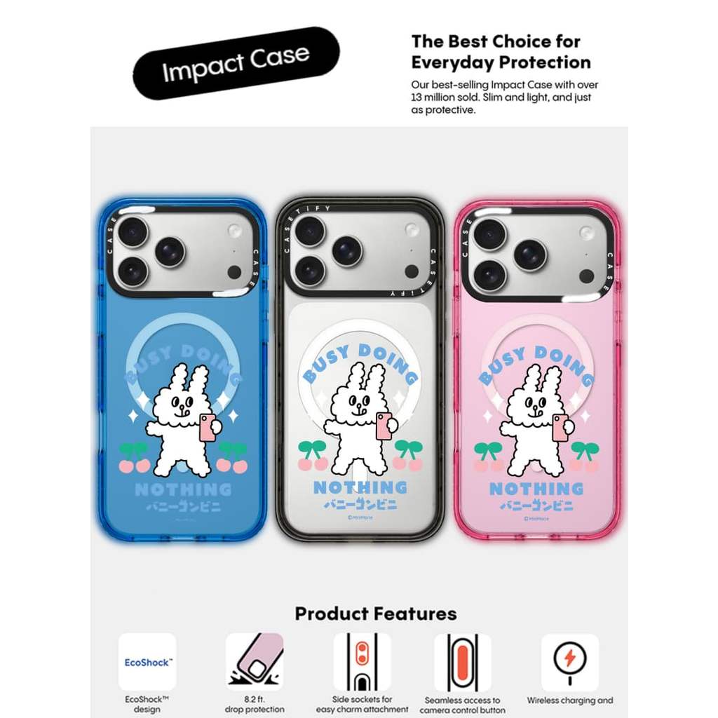 CASECASE X Hộp đựng thỏ bận rộn Màu đen / Xanh da trời / Hồng Bộ sưu tập kẹo Fizz Màu sắc trong suốt Cứng hút từ tính Vỏ tác động cho Apple IPhone 13 14 15 16 17Pro Max Plus Có hộp