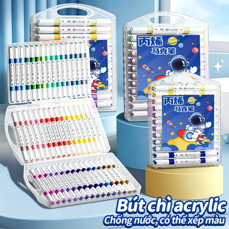 Bút acrylic marker 12/24/36/48/60 màu, bộ vẽ tranh–Tô vẽ trên mọi chất liệu, sáng tạo DIY cực chất.
