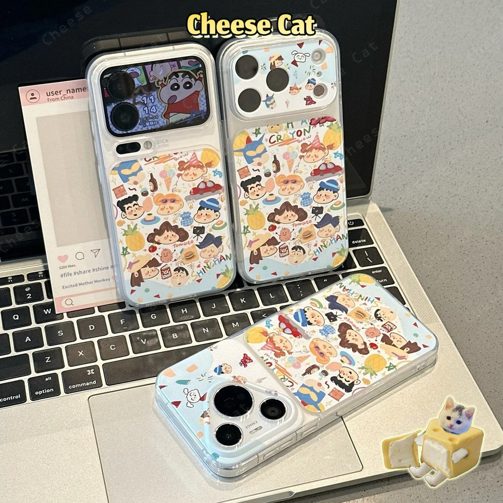 Shin Cửa Sổ Lớn 17 Pro Max Hoạt Hình Dễ Thương Bao Da Điện Thoại Cho iPhone 14 15 16 11 12 13 Pro Max XR Xs Max