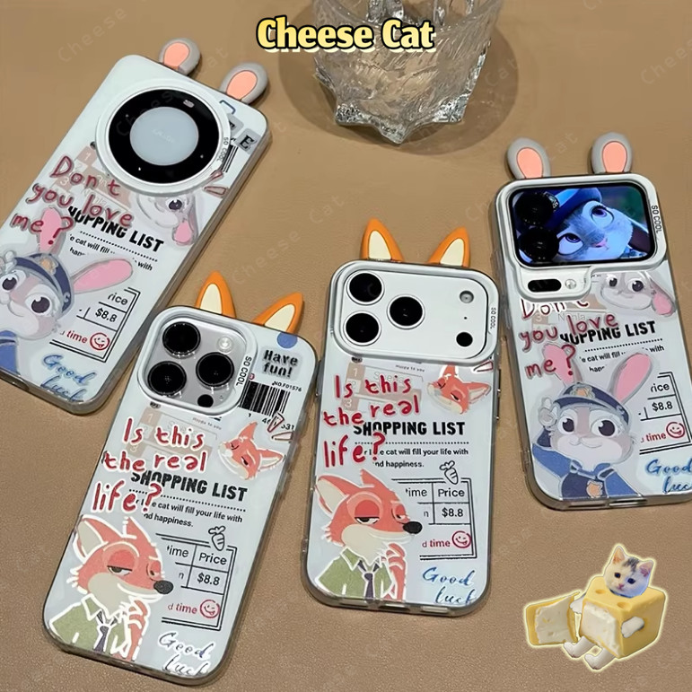 Zootopi tai 3D Ốp điện thoại hình đôi thỏ Bunny Fox cho iPhone 14 15 11 12 13 16 17 Pro Max 16E Xs Max 7Plus