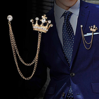 Trâm Cài Nam Sang Trọng Phong Cách Anh Bộ Đồ Dây Xích Pin Kim Cương Vương Miện Huy Hiệu Vintage Hoa