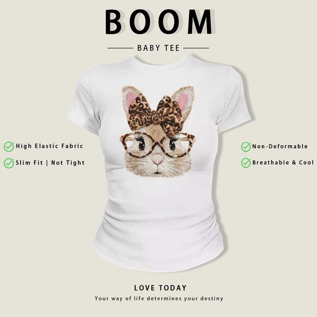 BOOM Áo Baby Tee Nữ Cotton Ôm Body-Áo Thun Ngắn Tay Y2K In Hình PhongCách Mùa Hè, Cổ Tròn Hàng Đầucách hàn quốc phongW23