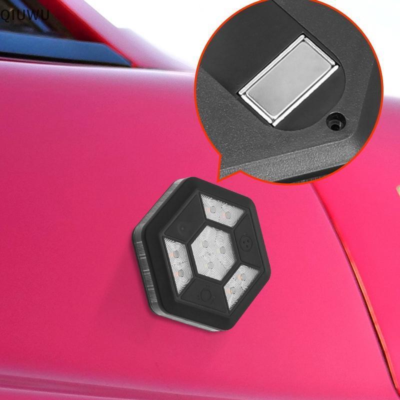 QIUWU Đèn LED xoay ô tô Đèn cảnh báo từ tính Nhấp nháy có thể sạc lại Màu vàng trắng An toàn giao thông Flash Đèn tín hiệu an toàn tự động Toola.